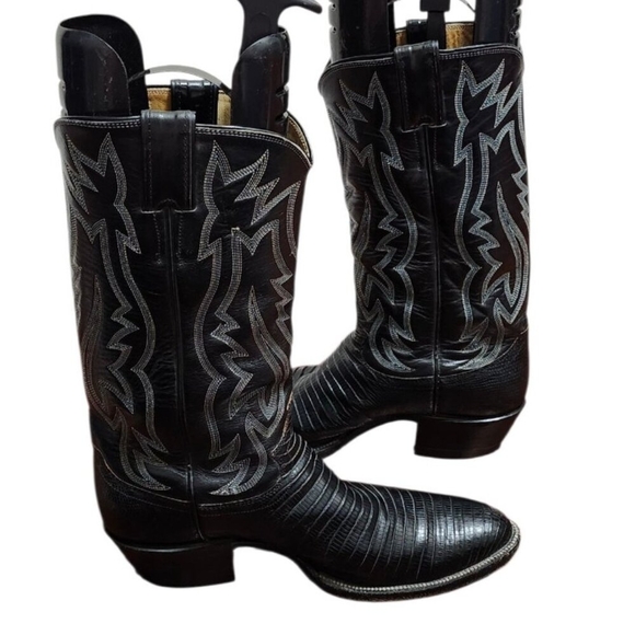 VINTAGE JUSTIN BLACK LEATHER COWBOY BOOTS SIZE 7.5 D WESTERN STYLE 9073 USA main image 2